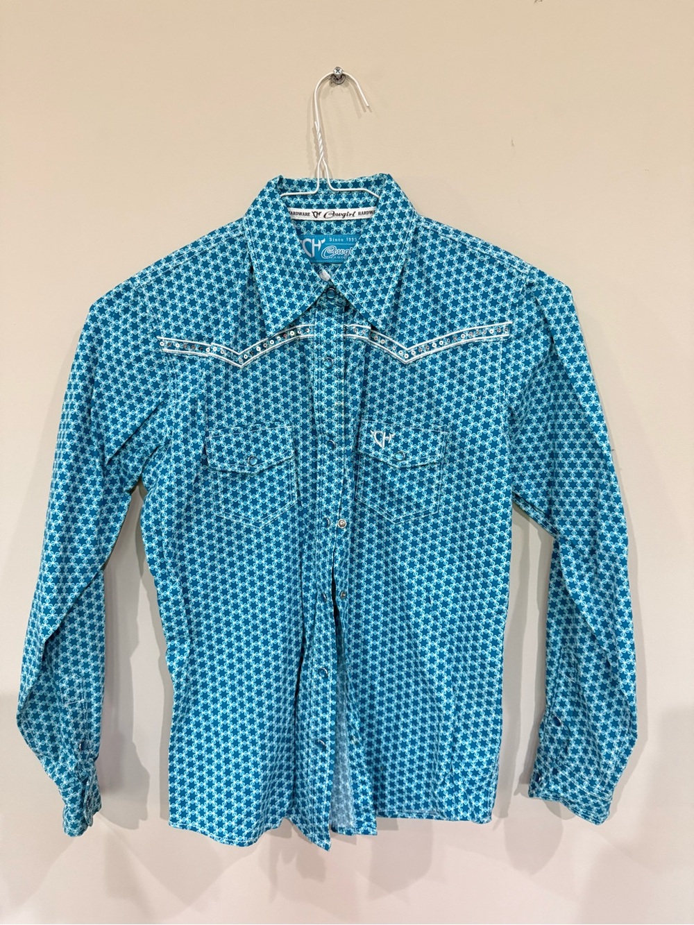 CH Kids' Western-Style Button Down Shirt in Turquoise Geo Print
